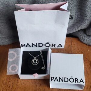 NEW Pandora signature necklace S925 silver circle pendant Pave/beads gift pkging